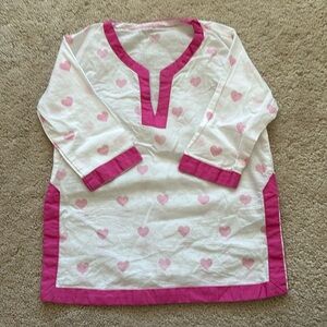 Pottery Barn Kids swim cover up white with pink hearts size 6-12 months
